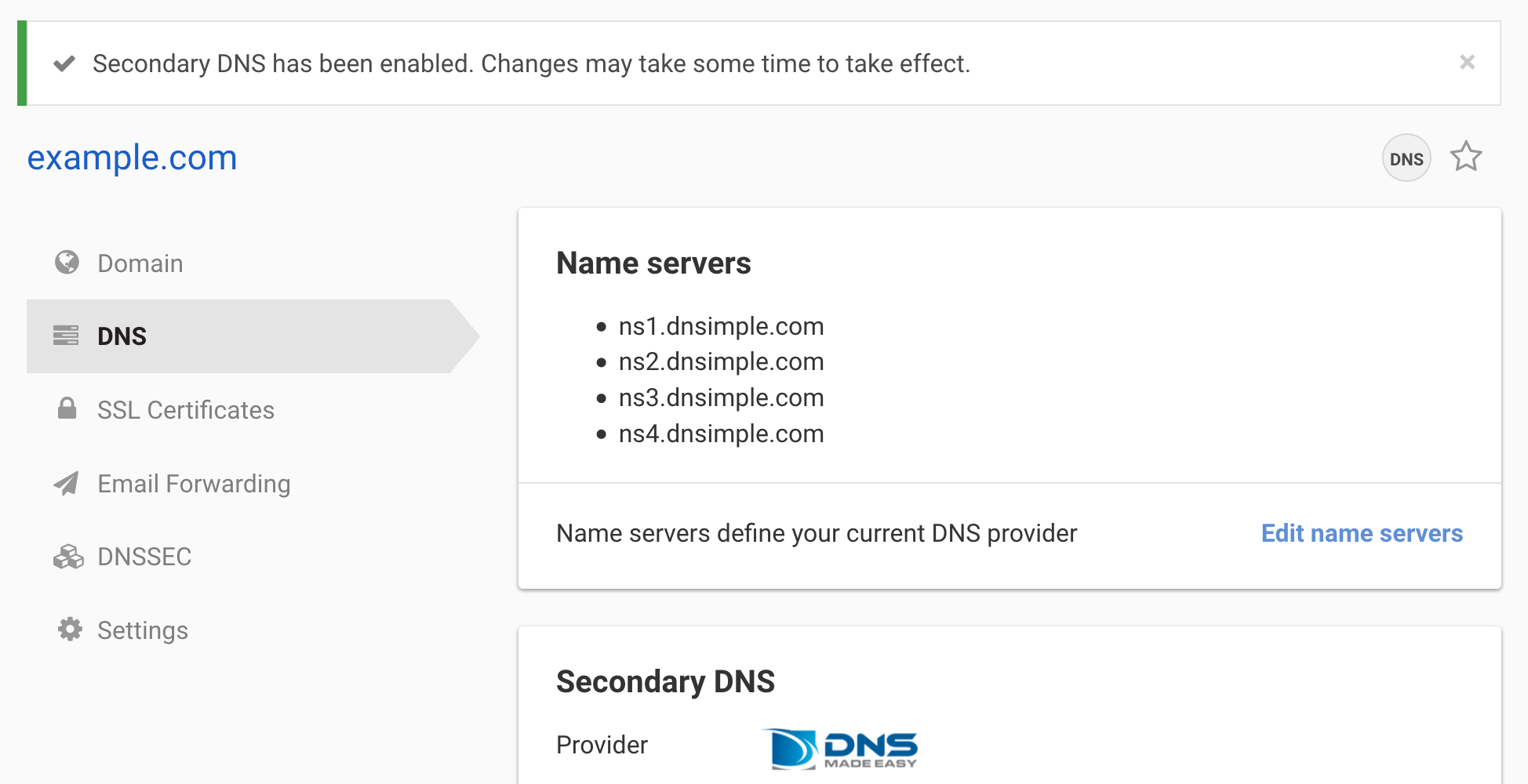 Updated DNS management page