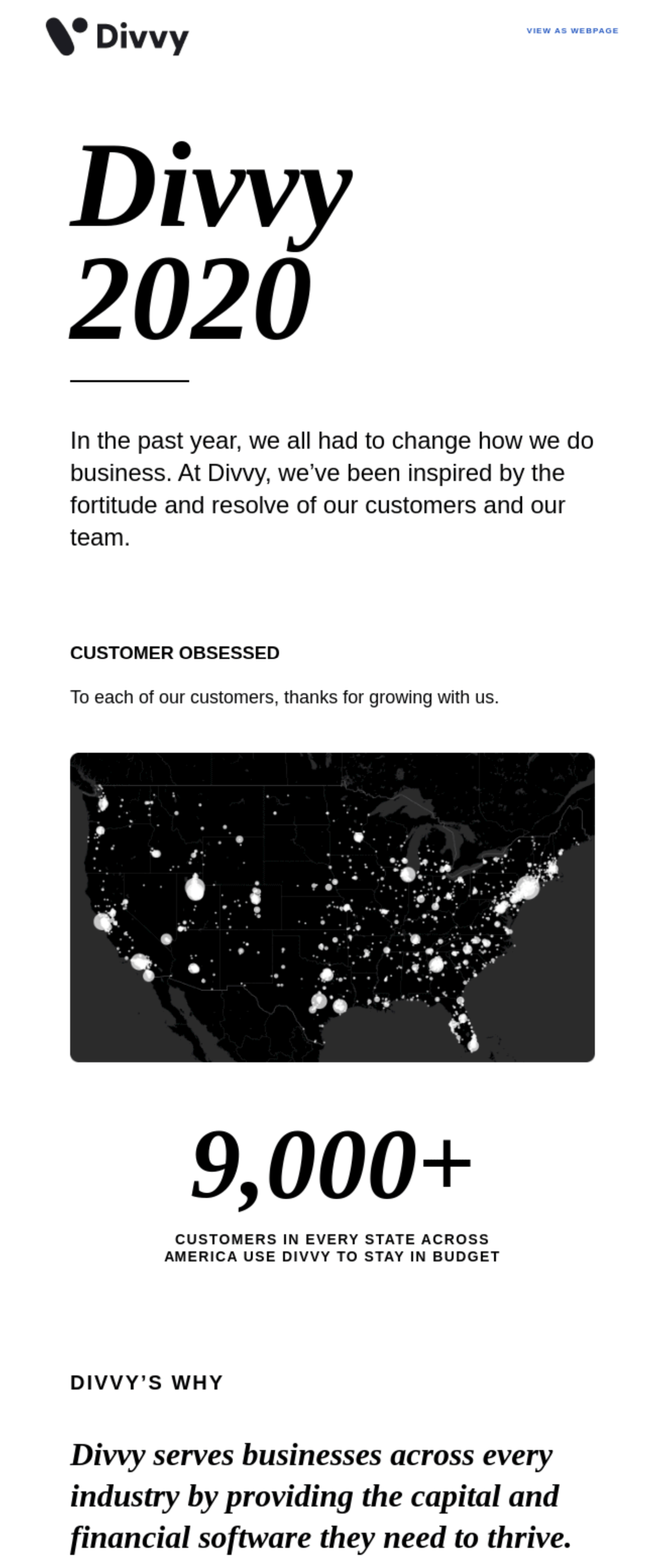 Email Engagement Content Ideas: Screenshot of Divvy's email showing their year in review