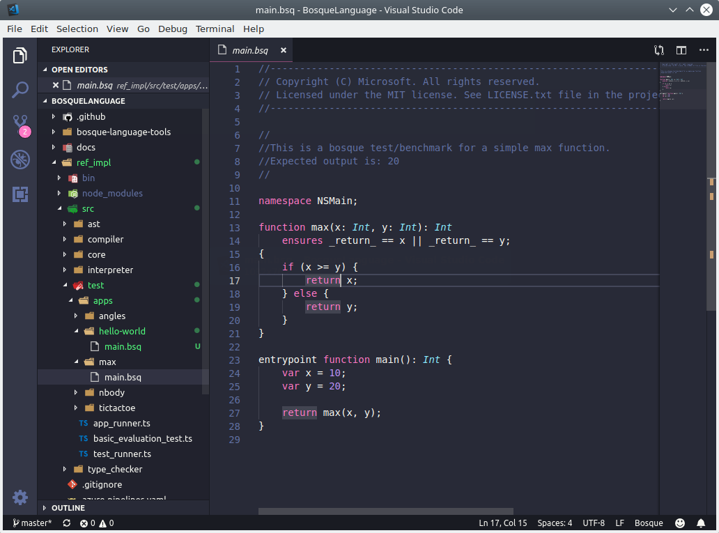 Menggunakan ekstension Bosque di VS Code