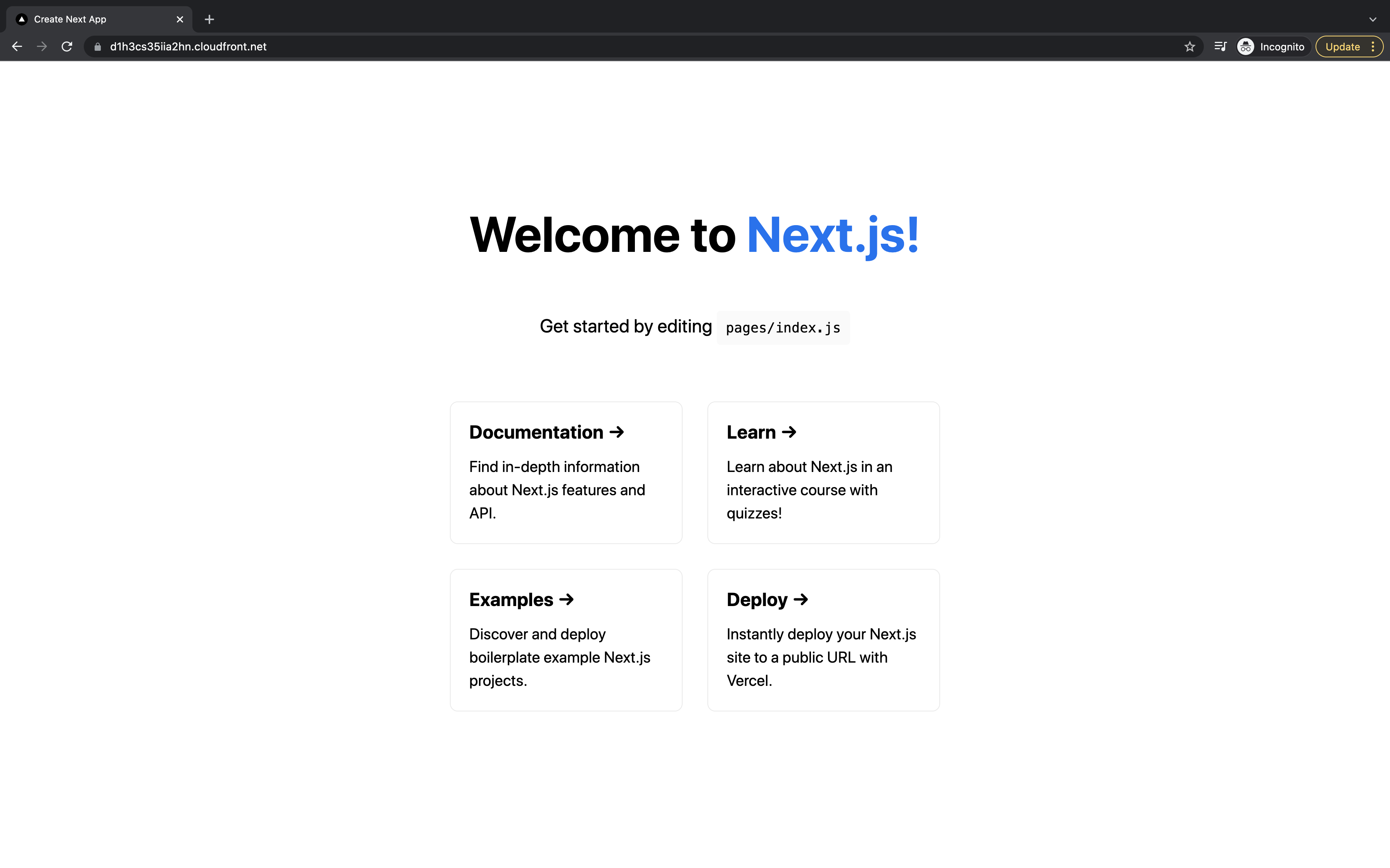 Next.js Application deployed in AWS Lambda
