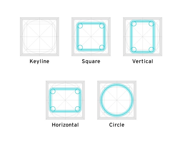 Keyline、Keylineに図形を合わせた場合の図 (Square、Vertical、Horizontal、Circle)