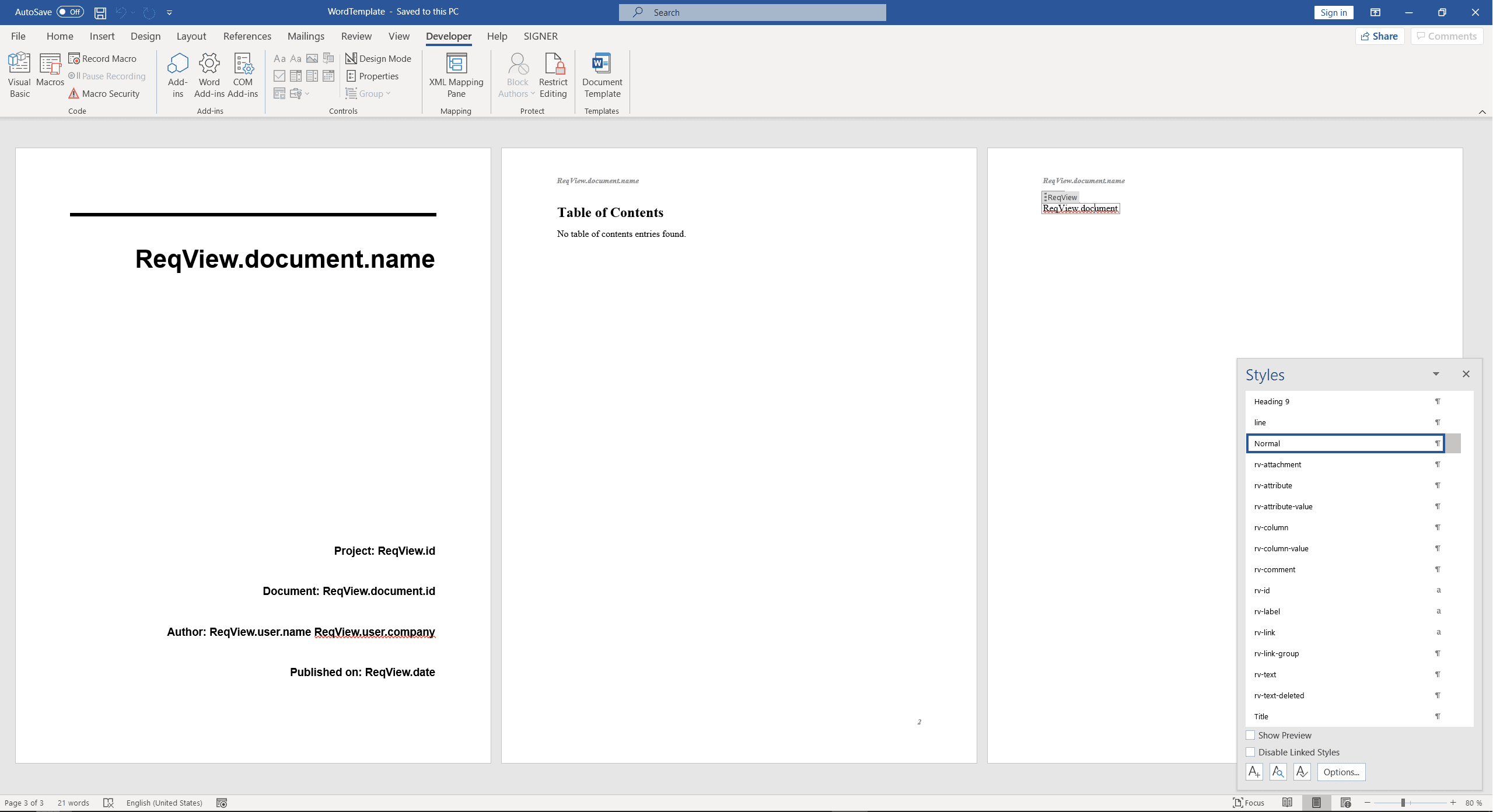 Default DOCX template for export from ReqView
