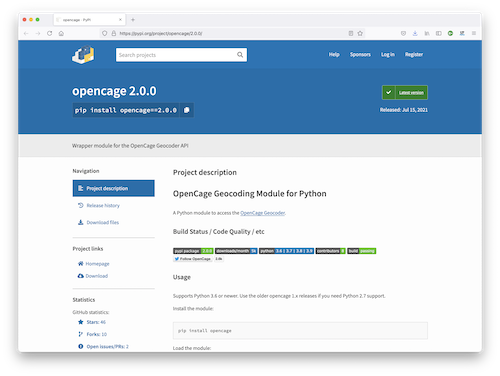 "opencage python SDK on PyPI"