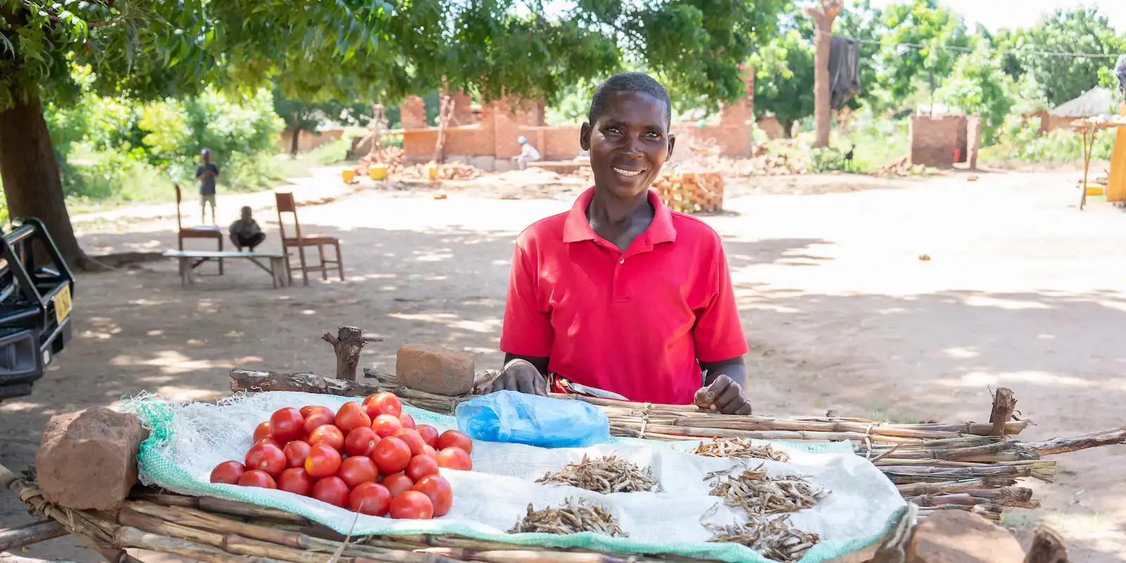 A trader in Malawi with fresh produce