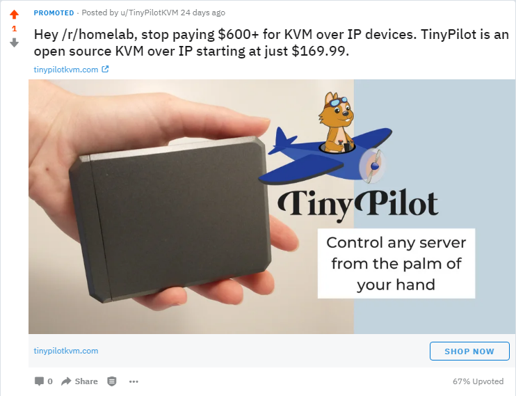 Hey /r/homelab, stop paying $600+ for KVM over IP devices. TinyPilot is an open source KVM over IP starting at just $169.99.