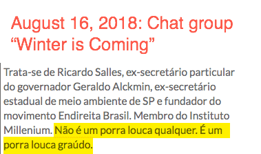 João Carlos Rocha sobre Ricardo Salles: "Não é um porra louca qualquer. É um porra louca graúdo."
