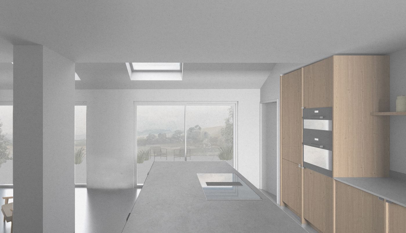 Proposed interior view of the new kitchen and dining space at Castleton Road designed by From Works.