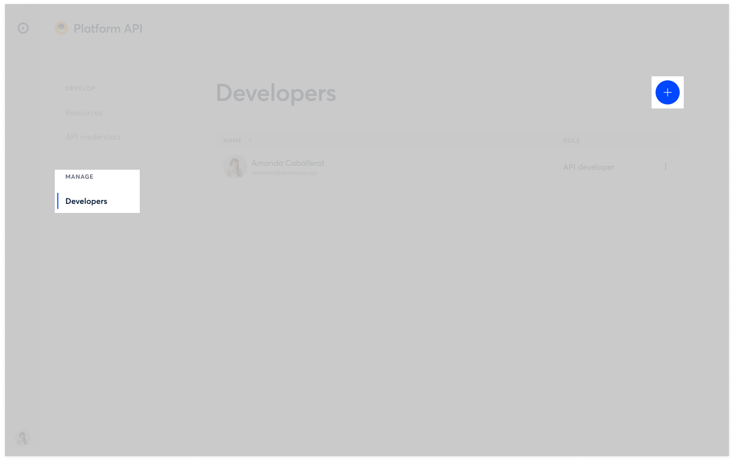 The Developers section is where admins can assign a developer role to existing users