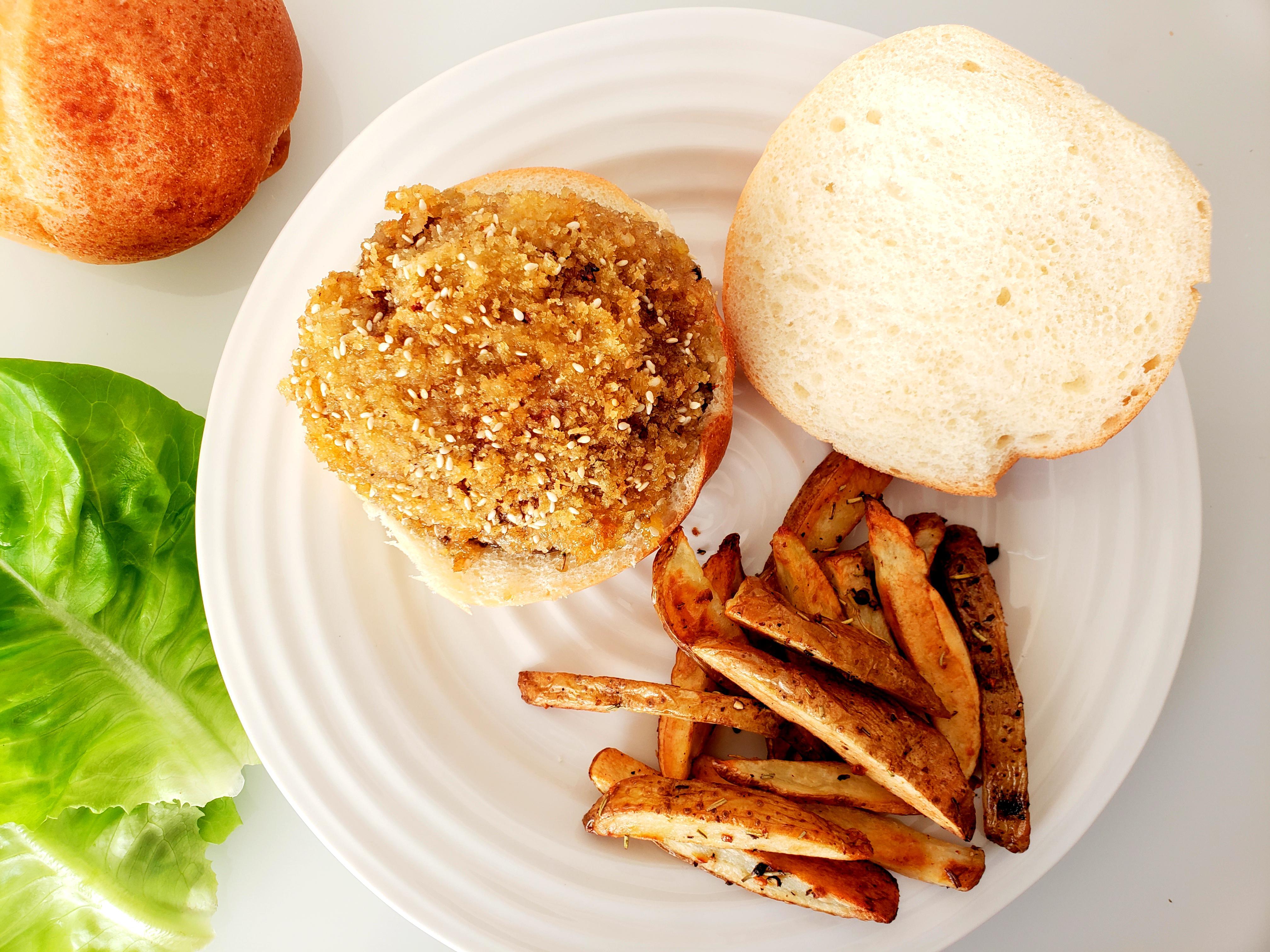 Open-Face Fried Portobello Mushroom Burger