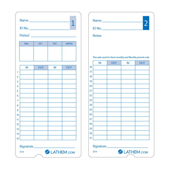 400E Time Cards - Pack of 100