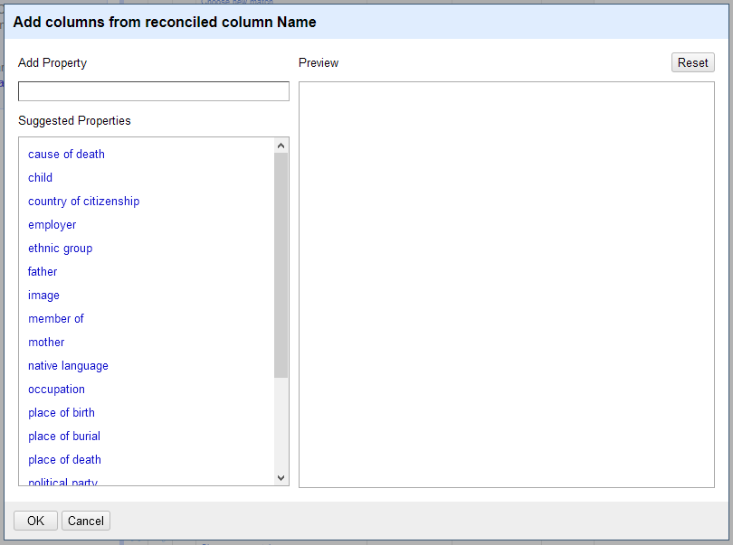 A screenshot of available properties from GND.