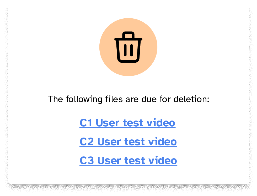An email from Consent Kit - the following files are due for deletion