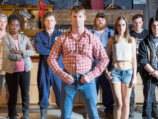 The cast of Letterkenny, including Wayne, Katy, Squirrely Dan, Daryl and more.