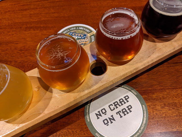 A flight of beers at Elm City Brewing Company in Keene, NH