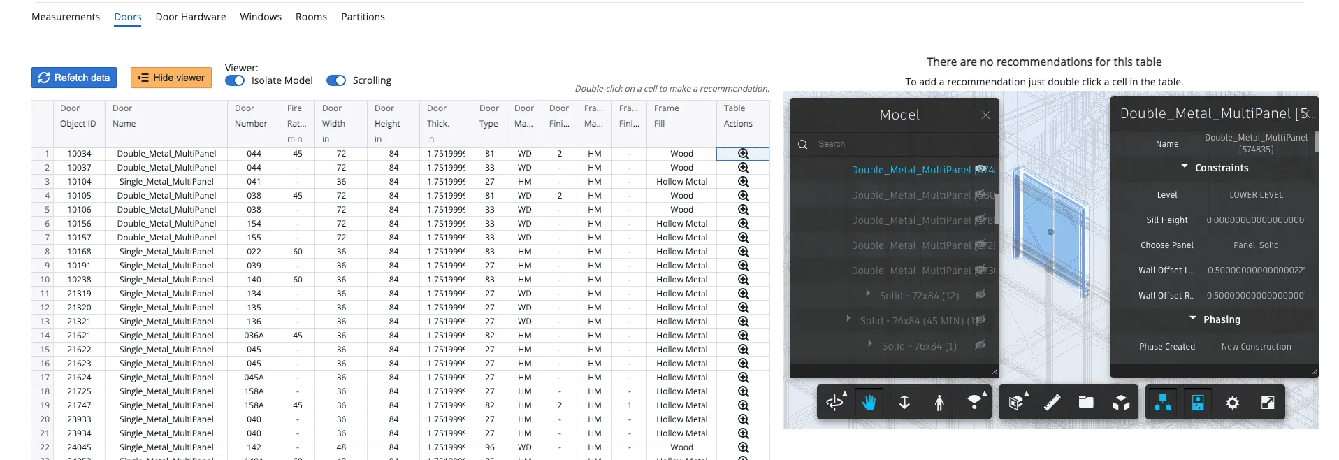 Inspecting table elements and focusing them in Autodesk Viewer