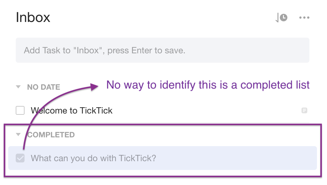 Tick Tick App - Completed Section