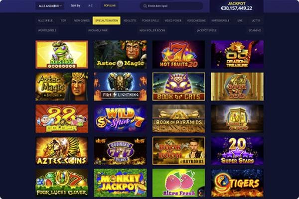 Betchain Online Casino Spieleauswahl des Casinos