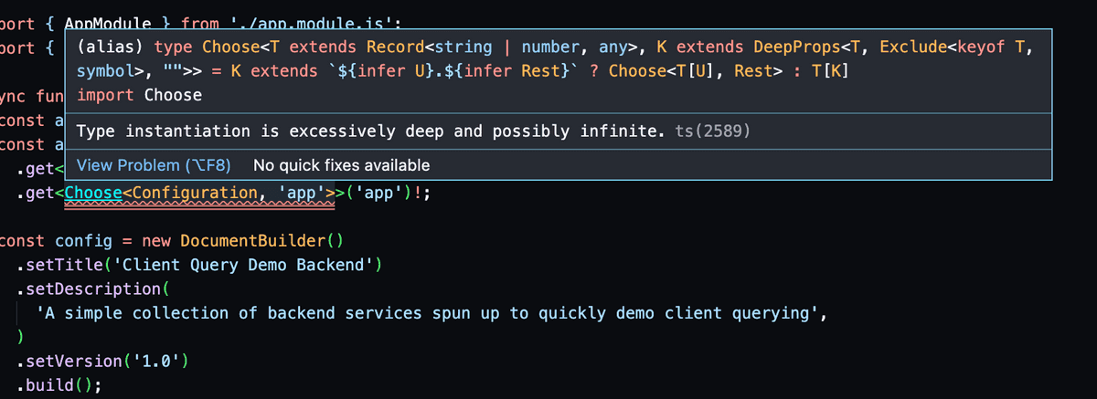 Type instantiation is excessively deep and possibly infinite. ts(2589)