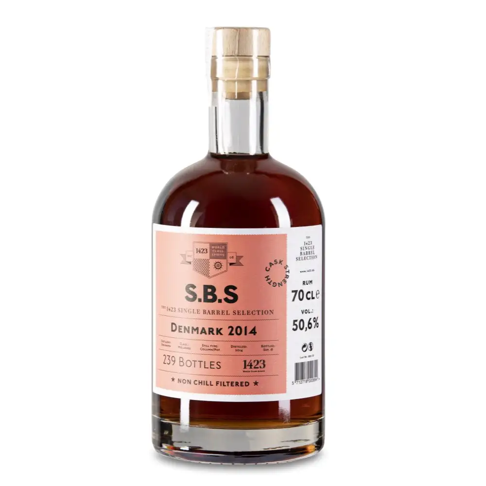 Image of the front of the bottle of the rum S.B.S Denmark