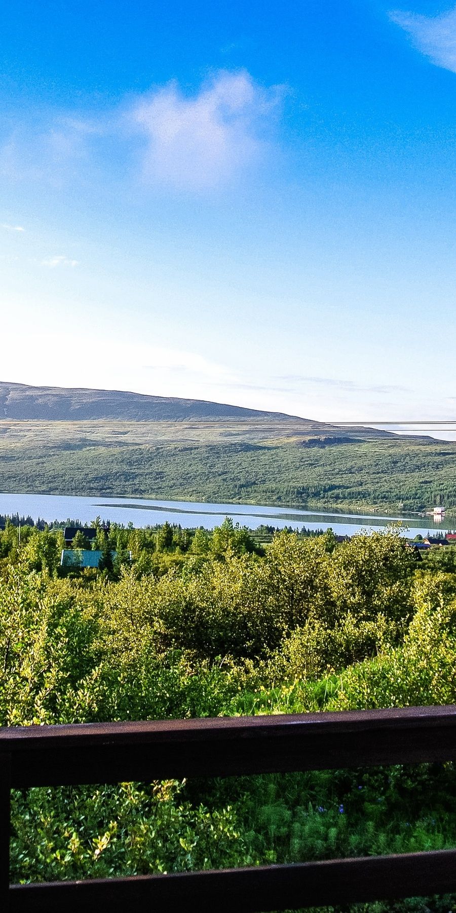 Breathtaking view of Lake Eyrarvatn from the terrace of the cottage
