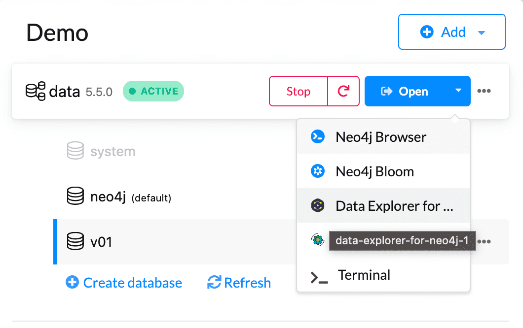 Open Data Explorer from Neo4j Desktop