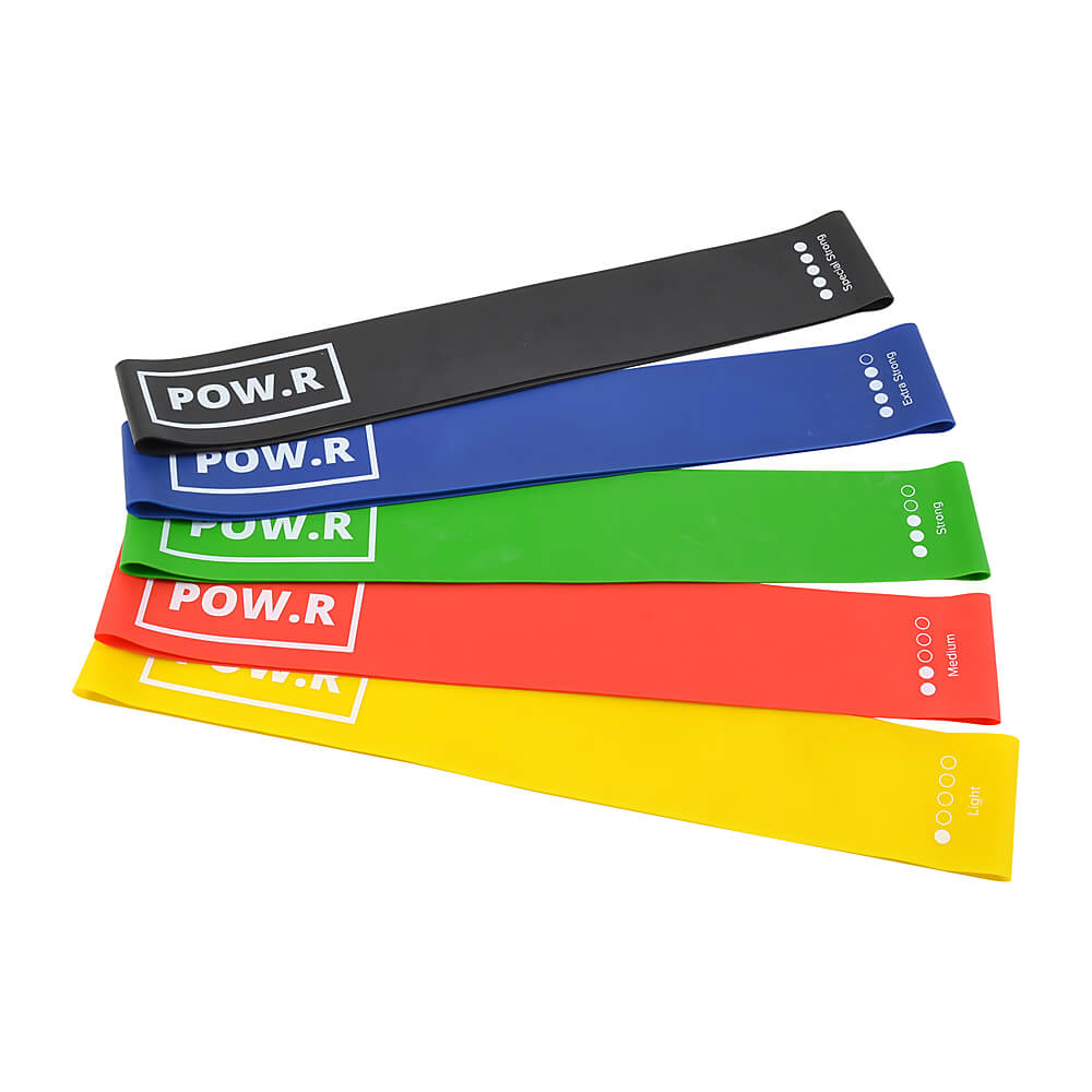 Mini loop resistance band colours, yellow, red, green, blue, black