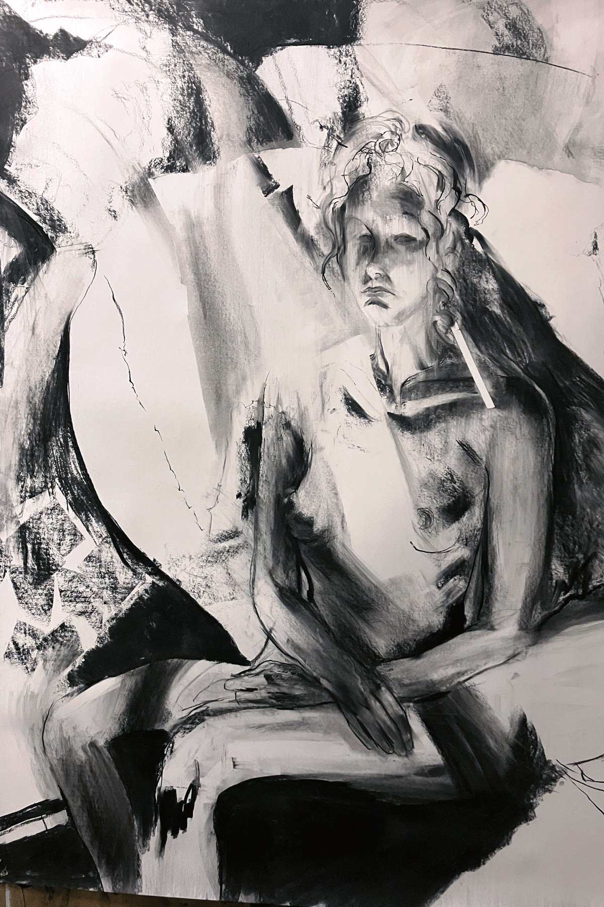 Charcoal drawing, Modèle assise