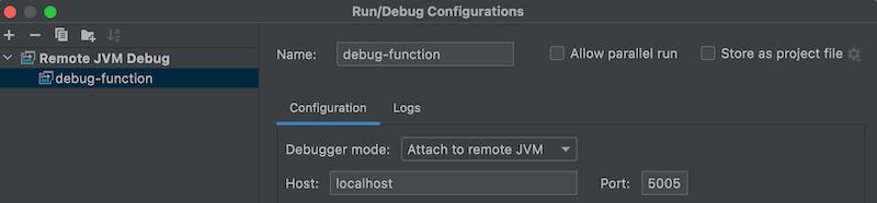 Run configuration for running the remote debugger from Intellij Idea