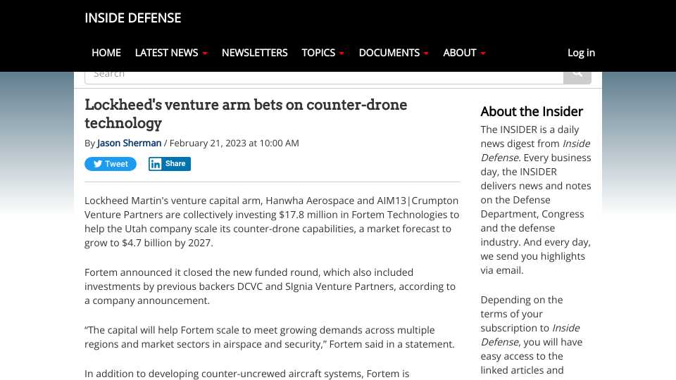Lockheed's venture arm bets on counter-drone technology