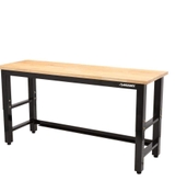 image 6 ft Adjustable Height Solid Wood Top Workbench in Black for Ready to Assemble Steel Garage Storage 