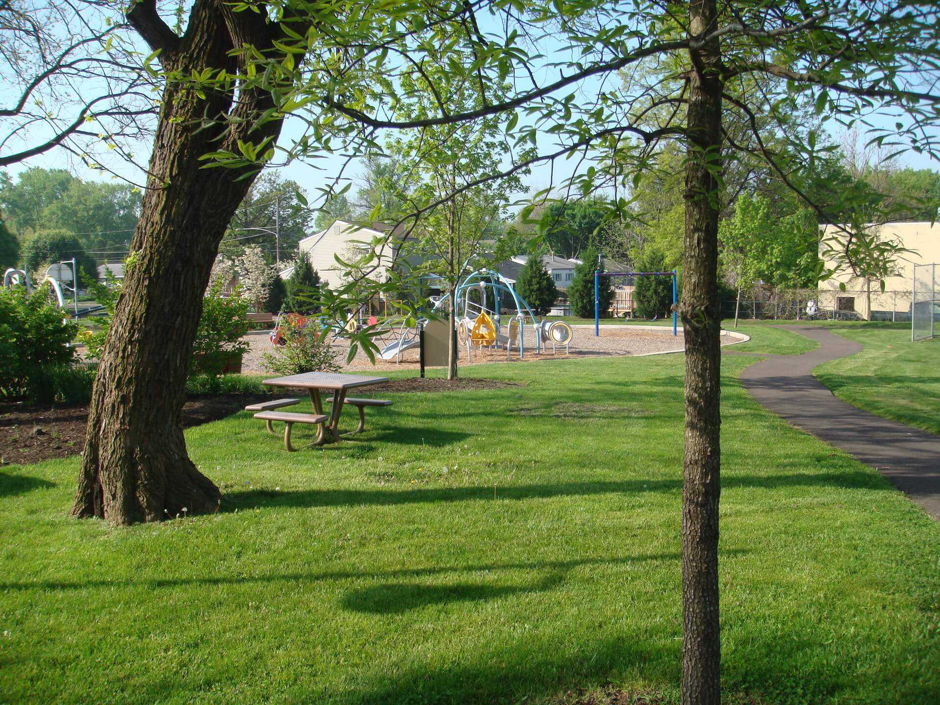 green landscaped grass with park beyond