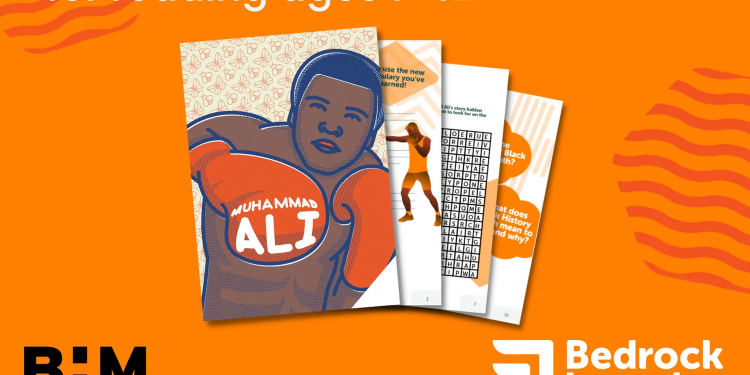 A banner for the BHM Muhammad Ali free downloadable activity pack PDF