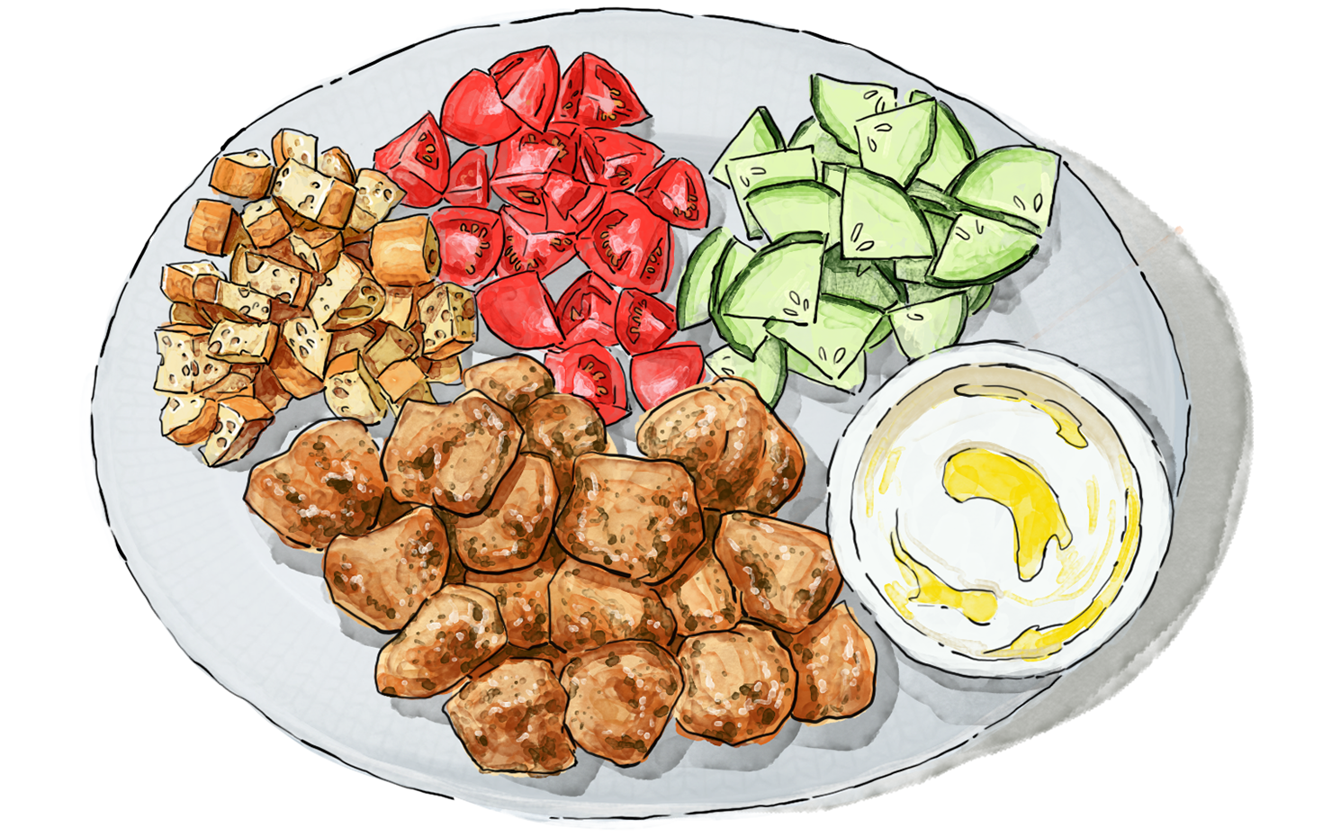 Illustration of a plate of Summer Style Kebabs