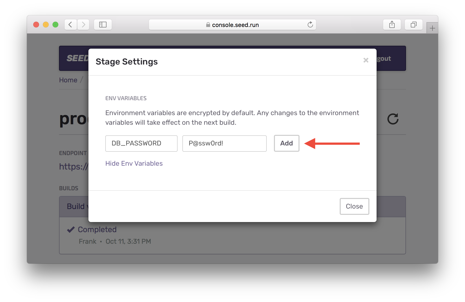 Create Secret Variable