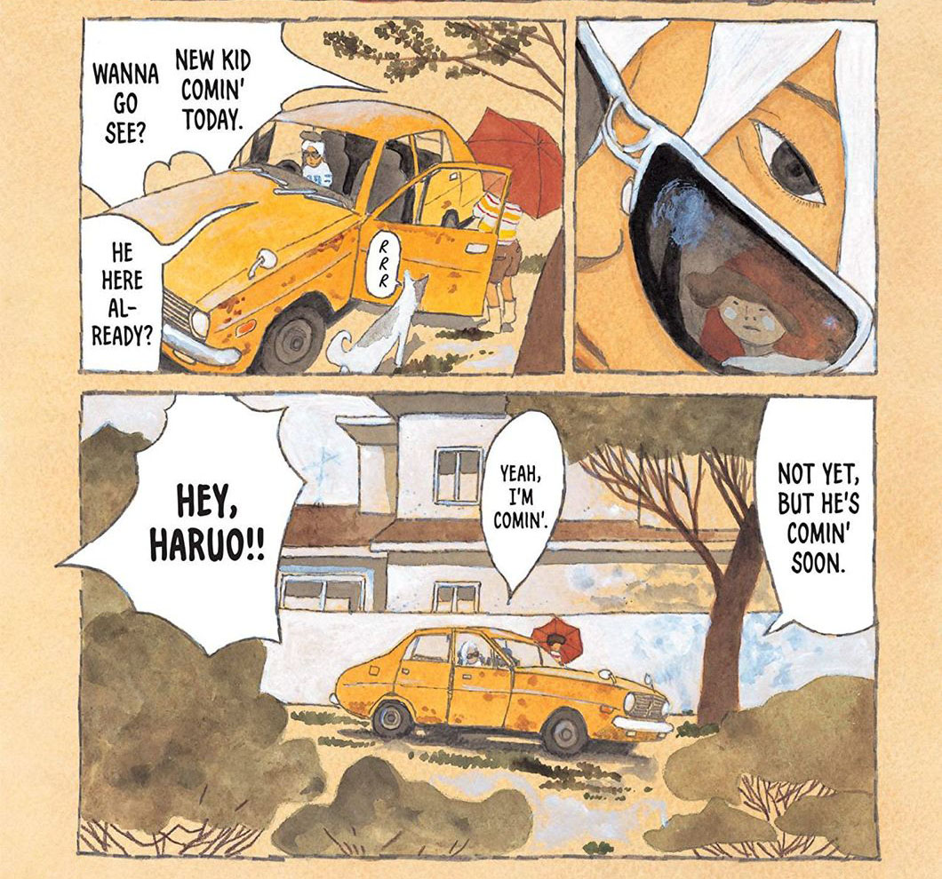 comics panels of children in a vintage car