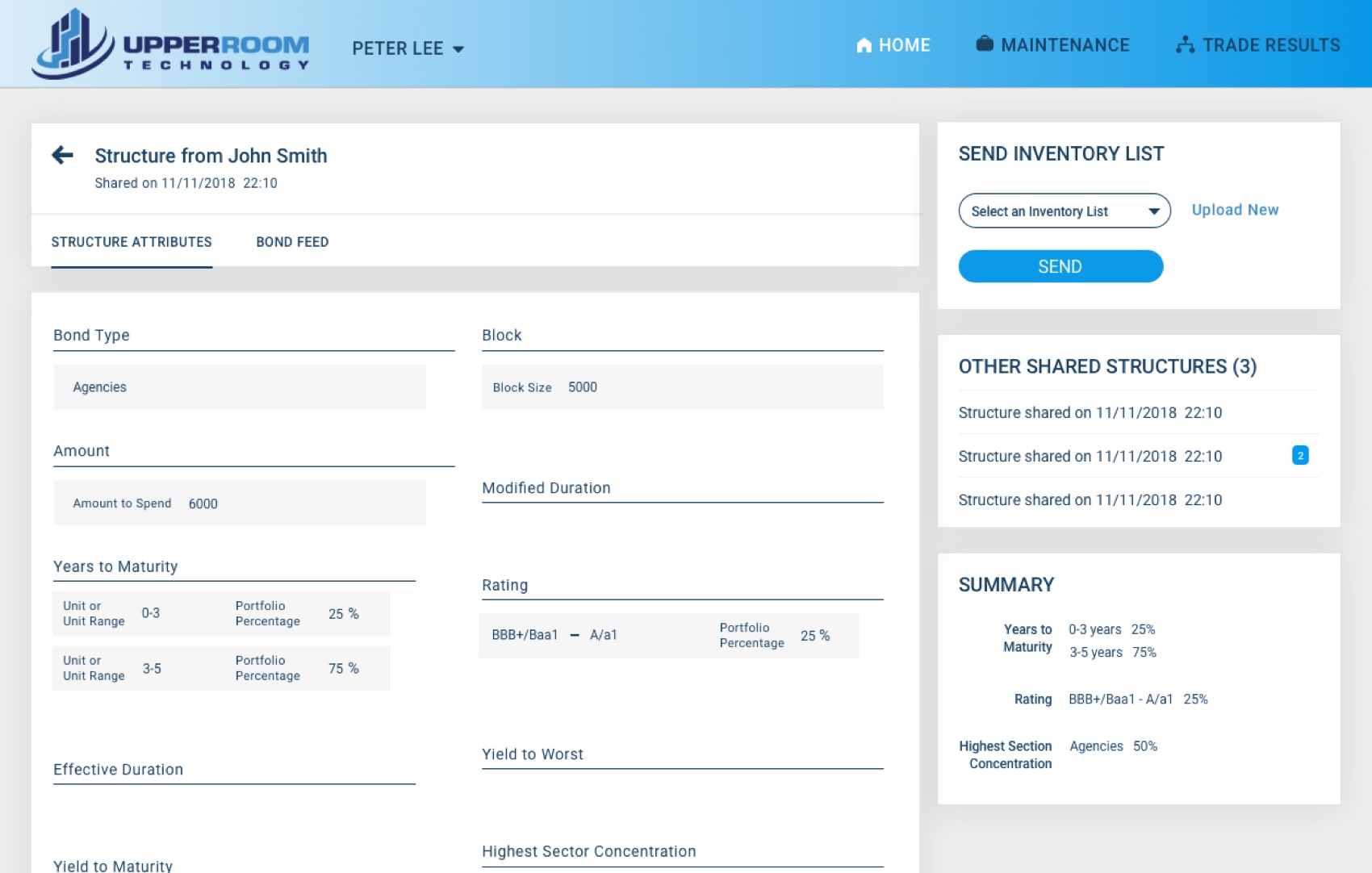 Screenshot of UpperRoom webapp user dashboard