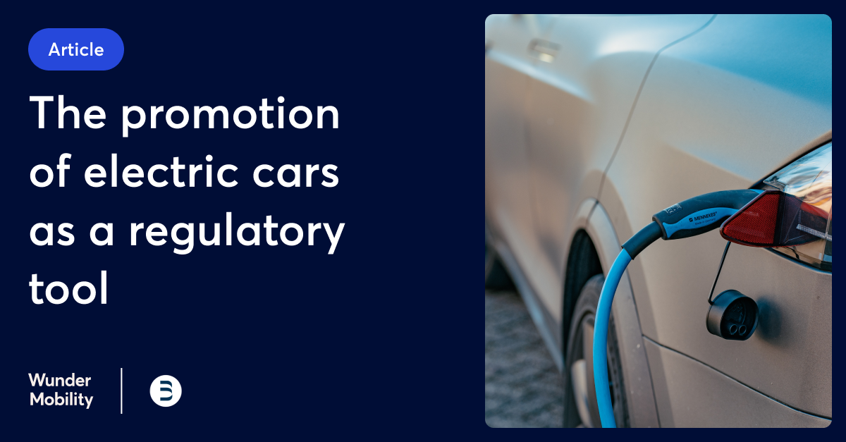 Template of the promotion of electric cars as a regulatory tool featuring an image of an electric car being charged.