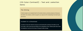 Results of using color-contrast() for text and ::selection colors