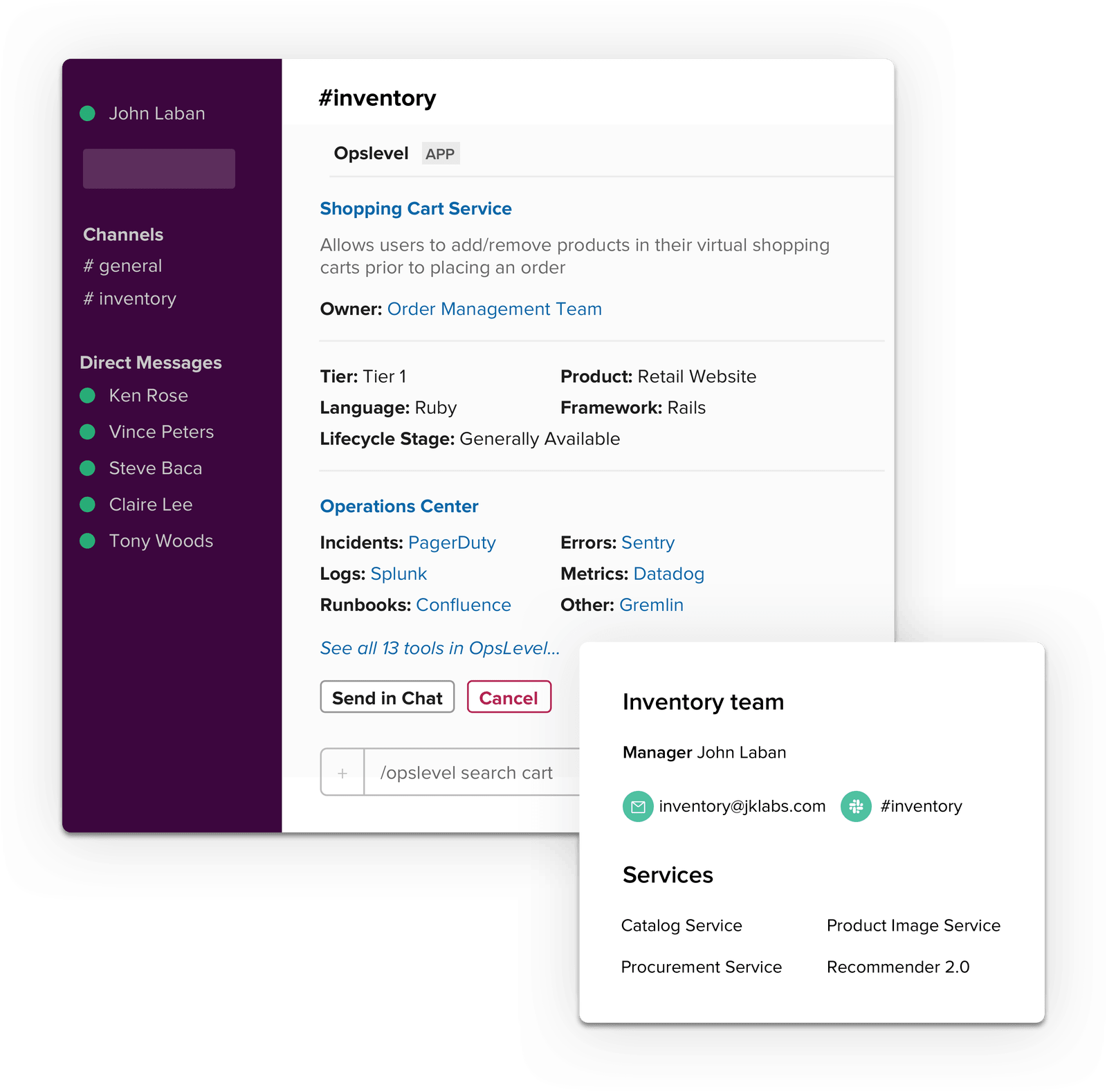 Search microservices directly within Slack