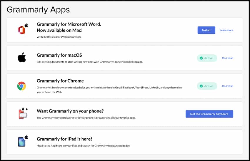 Grammarly apps.