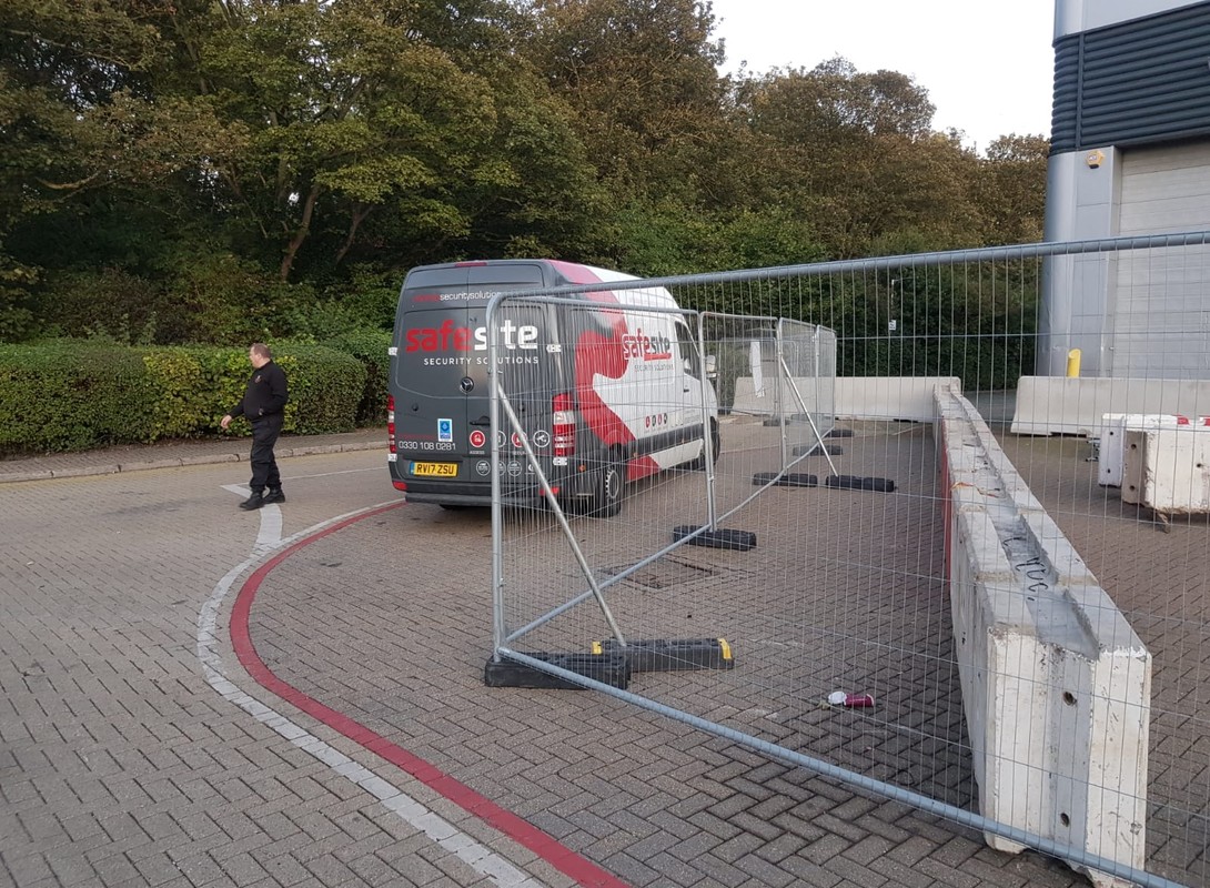 concrete blocks, fencing and Security Solutions van