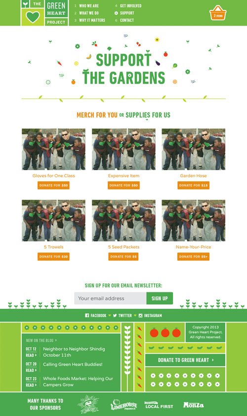 Screenshot of Support page on The Green Heart Project website