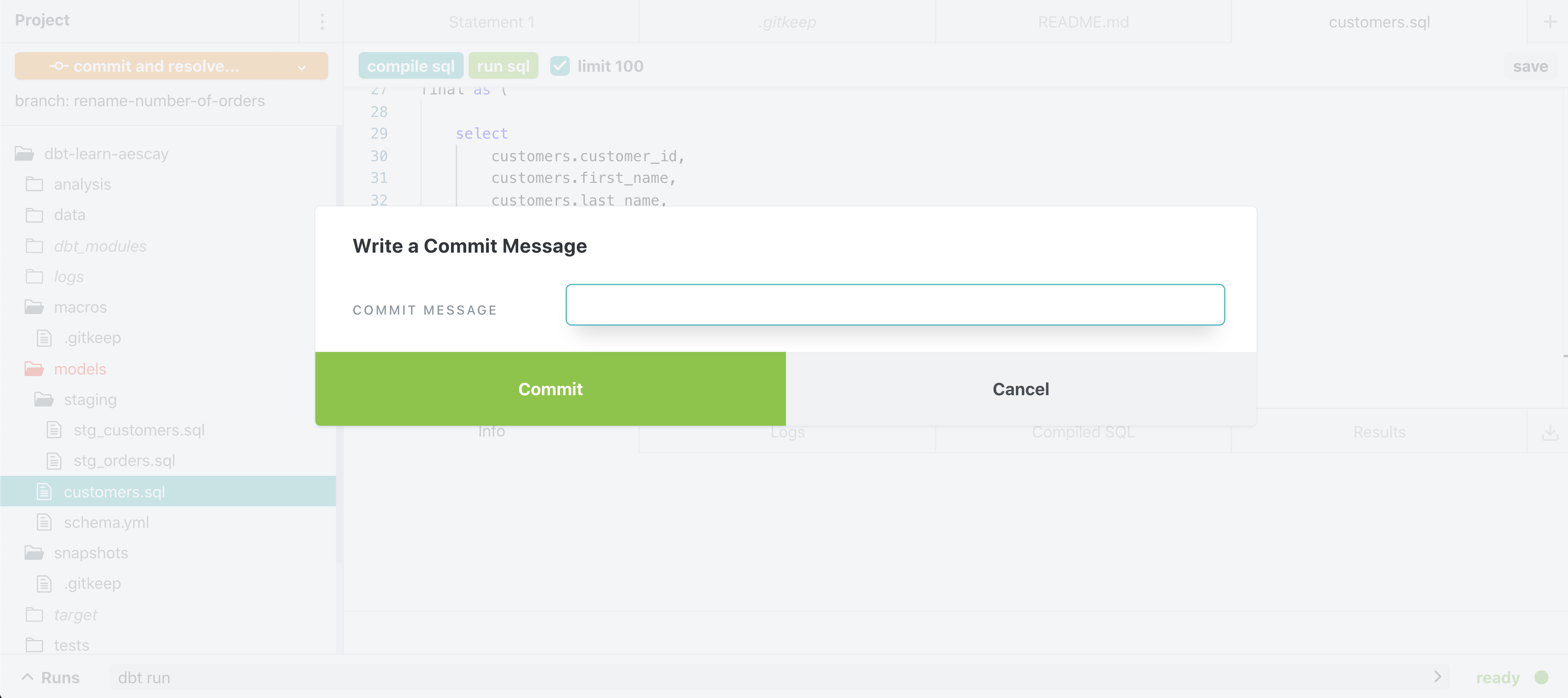 Clean commit modal that's ready to be committed