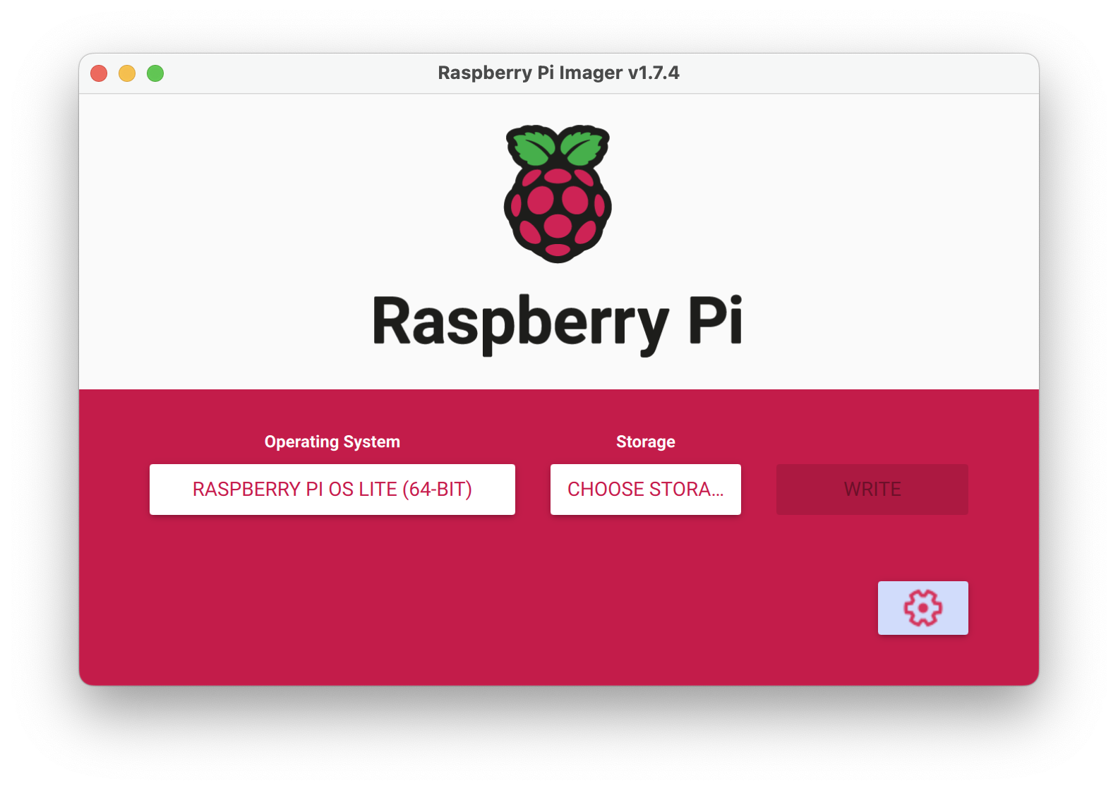 Raspberry Pi Imager Initial Page