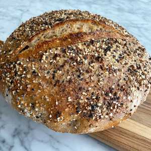Rye and everything but the bagel seasoning sourdough boule