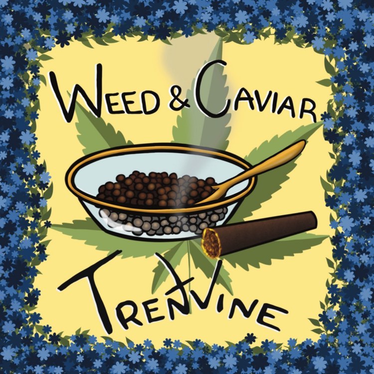 Album art with a cartoon drawing of caviar in a glass dish, with a cigar sitting next to it.