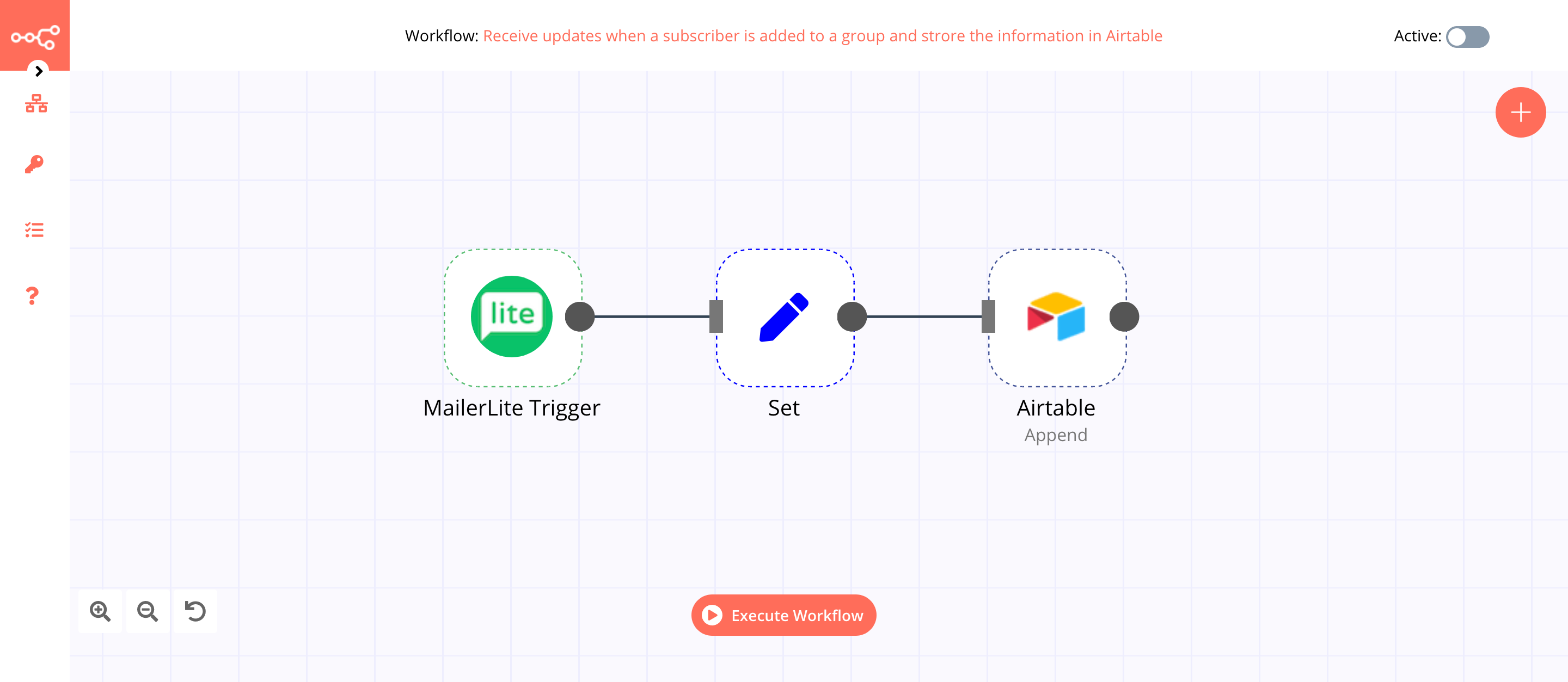 A workflow with the Mautic Trigger node