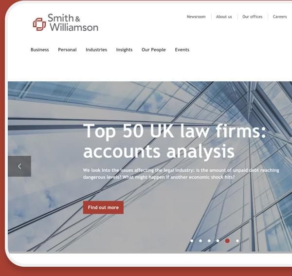 A web design mockup of the new Smith and Williamson homepage built on Umbraco by Cogworks Umbraco Gold Partner Agency London