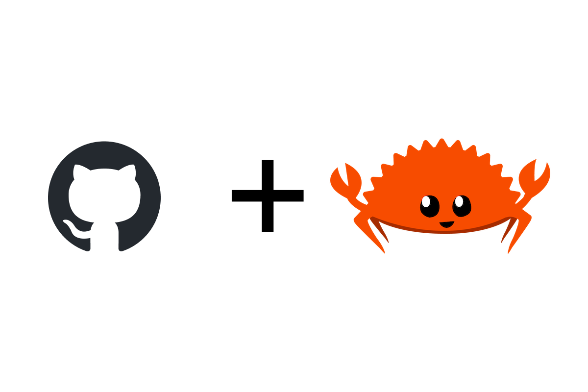 The GitHub Octocat logo (a cat with octopus tentacles), followed by a plus symbol, followed by Ferris, the Rust mascot (a happy orange crab).