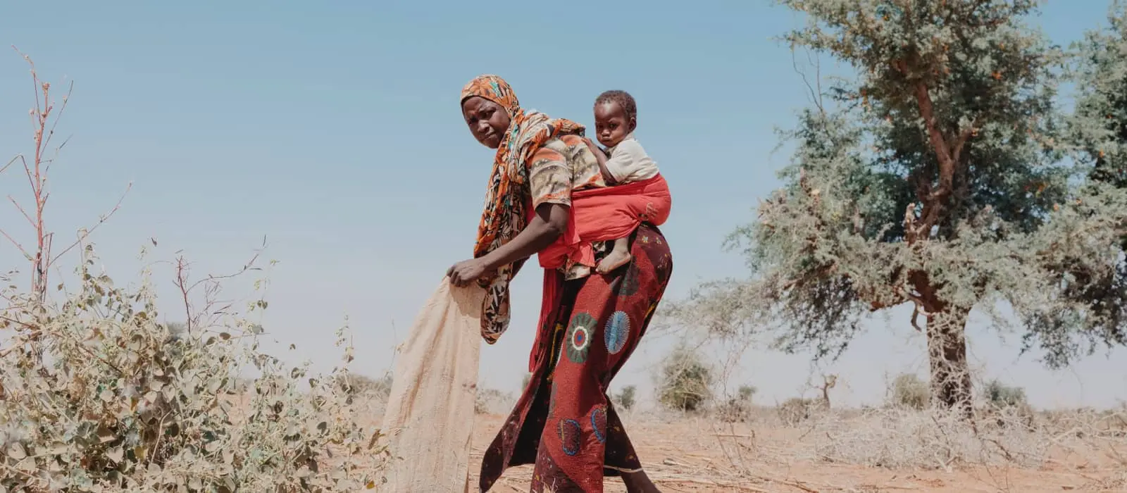 Nigerian woman and her daughter prepare a field for rainy season